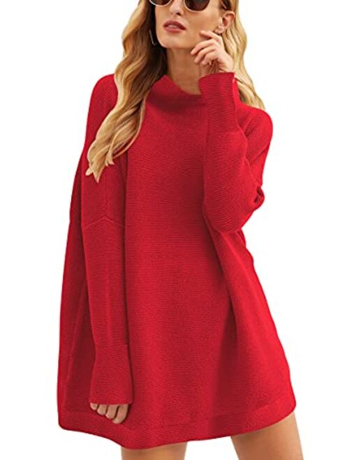 ANRABESS Women Casual Turtleneck Batwing Sleeve Slouchy Oversized Ribbed Knit Tunic Sweaters Pullover