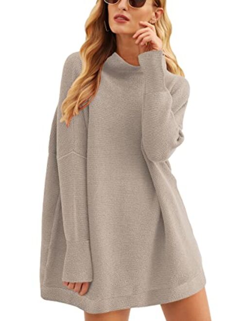 ANRABESS Women Casual Turtleneck Batwing Sleeve Slouchy Oversized Ribbed Knit Tunic Sweaters Pullover