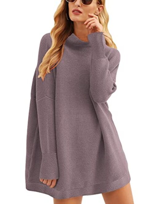 ANRABESS Women Casual Turtleneck Batwing Sleeve Slouchy Oversized Ribbed Knit Tunic Sweaters Pullover