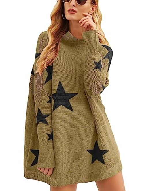 ANRABESS Women Casual Turtleneck Batwing Sleeve Slouchy Oversized Ribbed Knit Tunic Sweaters Pullover