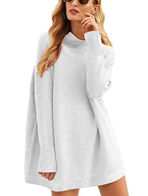 ANRABESS Women Casual Turtleneck Batwing Sleeve Slouchy Oversized Ribbed Knit Tunic Sweaters Pullover