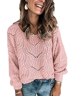 Womens Cute Soft Hollow Cable Knit Pullover Sweaters