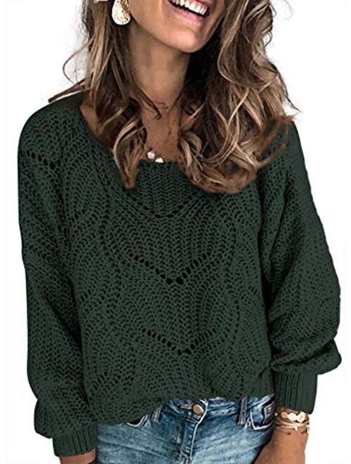 Dokotoo Womens Cute Soft Hollow Cable Knit Pullover Sweaters