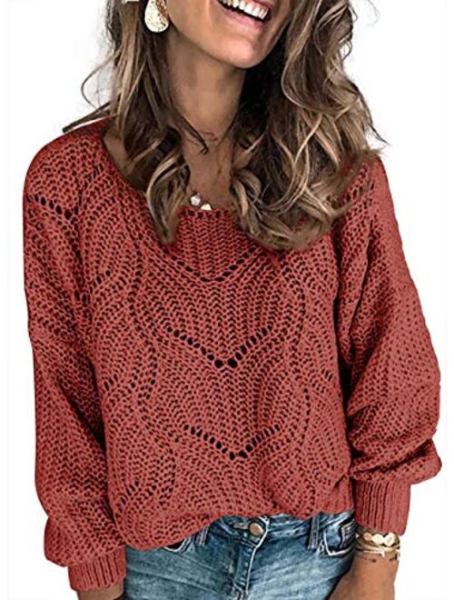 Dokotoo Womens Cute Soft Hollow Cable Knit Pullover Sweaters