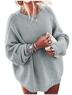 Ugerlov Women's Oversized Sweaters Batwing Sleeve Mock Neck Jumper Tops Chunky Knit Pullover Sweater