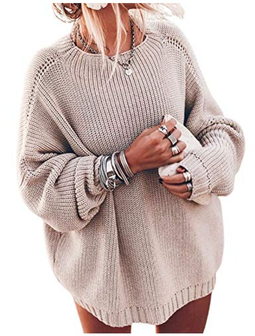 Ugerlov Women's Oversized Sweaters Batwing Sleeve Mock Neck Jumper Tops Chunky Knit Pullover Sweater