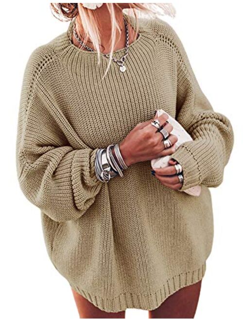 Ugerlov Women's Oversized Sweaters Batwing Sleeve Mock Neck Jumper Tops Chunky Knit Pullover Sweater