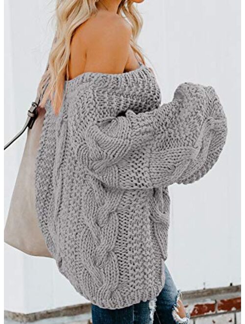 Astylish Women Sexy Long Sleeve Off Shoulder Loose Cable Knit Pullover Sweater