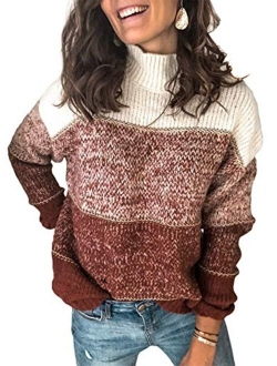 Womens Casual Turtleneck Long Sleeve Chunky Knit Pullover Sweater Jumper Tops