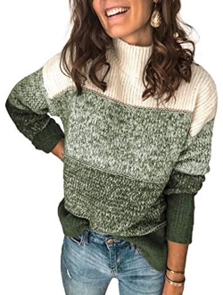 Womens Casual Turtleneck Long Sleeve Chunky Knit Pullover Sweater Jumper Tops