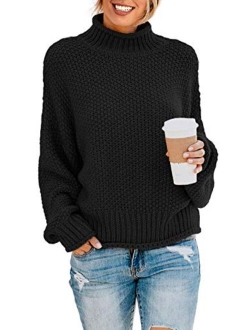 Womens Casual Turtleneck Long Sleeve Chunky Knit Pullover Sweater Jumper Tops
