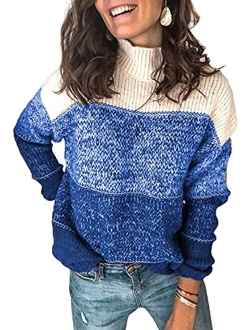 Womens Casual Turtleneck Long Sleeve Chunky Knit Pullover Sweater Jumper Tops