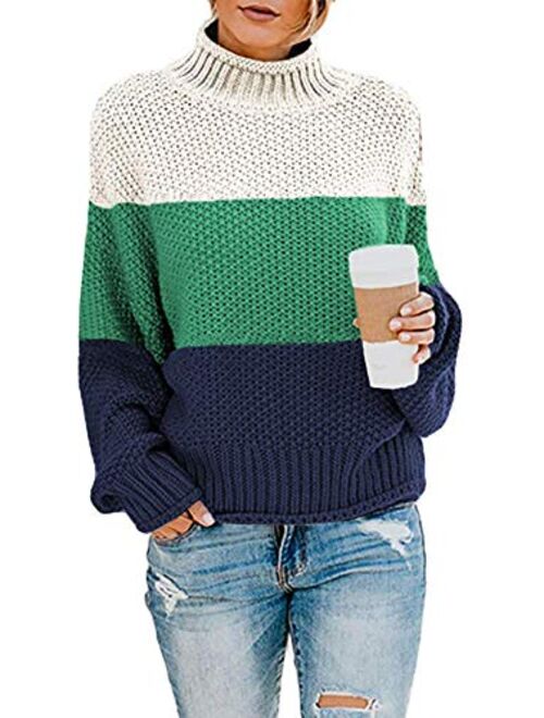 Womens Casual Turtleneck Long Sleeve Chunky Knit Pullover Sweater Jumper Tops