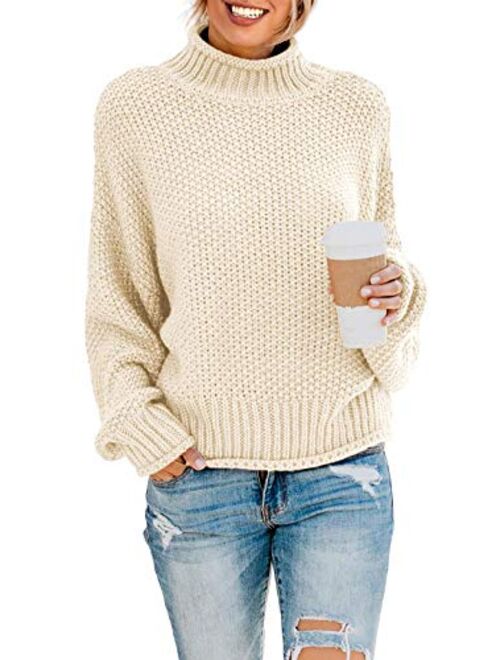 Womens Casual Turtleneck Long Sleeve Chunky Knit Pullover Sweater Jumper Tops