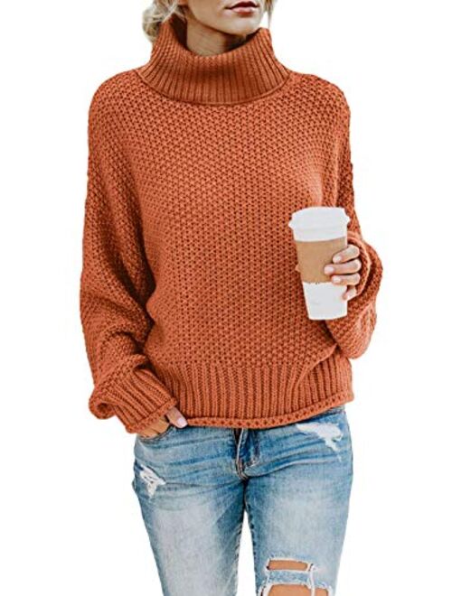 Womens Casual Turtleneck Long Sleeve Chunky Knit Pullover Sweater Jumper Tops