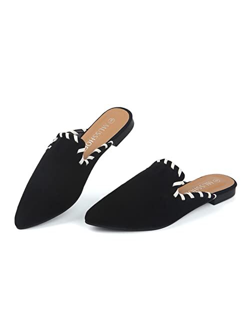 MUSSHOE Mules for Women Slip On Comfortable Pointed Toe Womens Loafers Women's Flats for Women's Mules & Clogs