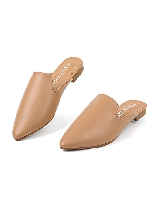 MUSSHOE Mules for Women Slip On Comfortable Pointed Toe Womens Loafers Women's Flats for Women's Mules & Clogs