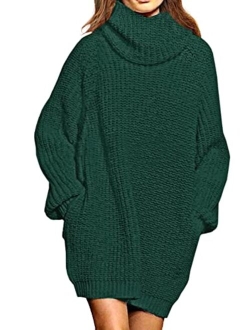 Sovoyontee Women's Long Sleeve Baggy Oversized Turtleneck Pullover Sweater Dress with Pockets