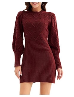 LIUMILAC Women Long Sleeve Knit Sweater Dress Crewneck Slim Bodycon Pencil Dress