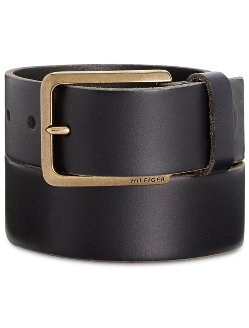 Tommy Hilfiger Men's Heavy Brass Buckle Leather Belt