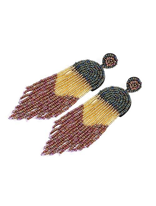 ALLEN DANMI Jewelry Dangle Earrings Ethnic Bohemia Style Handmade Colorized Seed Beads Waterfall Shape Statement Drop Earrings Shining Luxury Gift for Women.