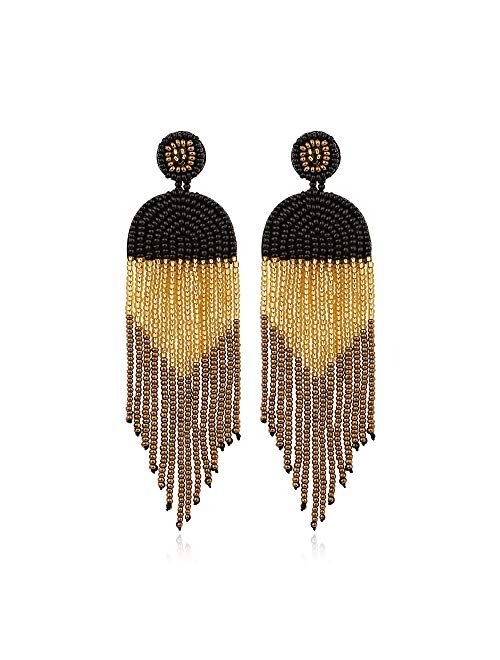 ALLEN DANMI Jewelry Dangle Earrings Ethnic Bohemia Style Handmade Colorized Seed Beads Waterfall Shape Statement Drop Earrings Shining Luxury Gift for Women.