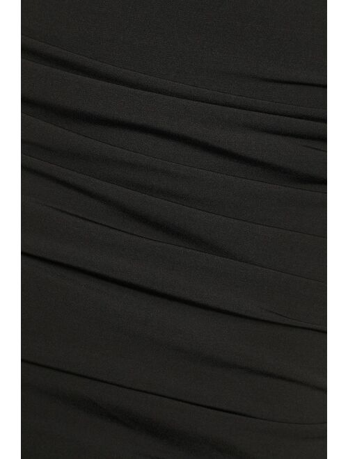 Lulus Total Appeal Black Ruched One-Shoulder Bodycon Midi Dress