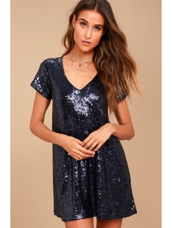 Light Up the Night Champagne Sequin Shift Dress