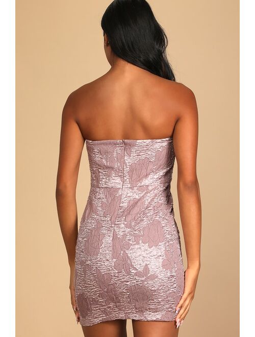 Lulus Cue the Cocktails Mauve Floral Jacquard Strapless Bodycon Dress