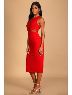 Not Meshing Around Red Cutout Bodycon Midi Dress