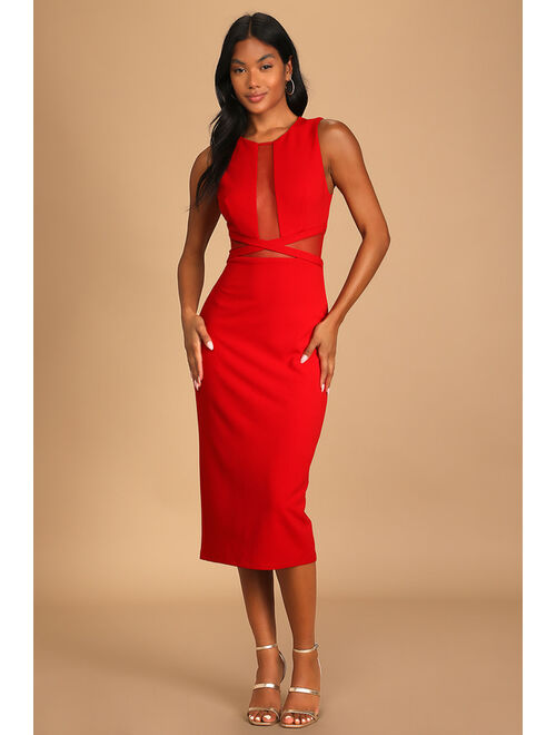 Lulus Not Meshing Around Red Cutout Bodycon Midi Dress