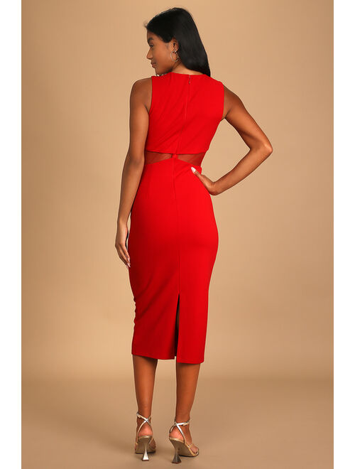 Lulus Not Meshing Around Red Cutout Bodycon Midi Dress