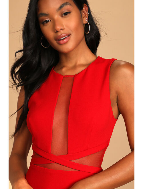 Lulus Not Meshing Around Red Cutout Bodycon Midi Dress