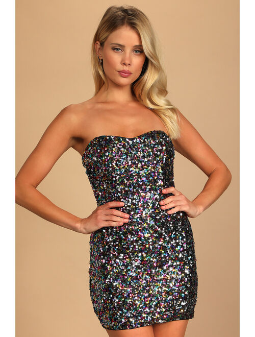 Lulus All that Dazzle Silver Multi Sequin Strapless Bodycon Mini Dress