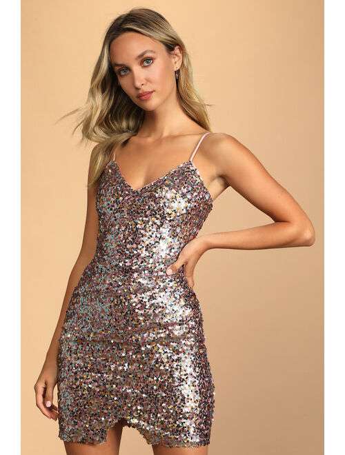 Lulus Confetti Party Pink Multi Sequin Bodycon Mini Dress