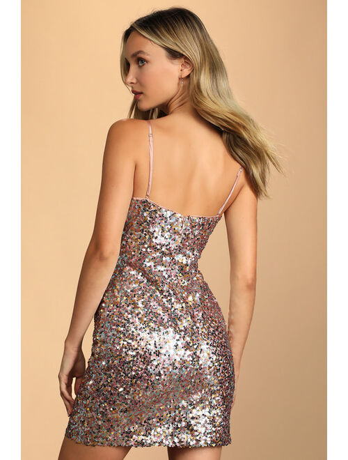 Lulus Confetti Party Pink Multi Sequin Bodycon Mini Dress