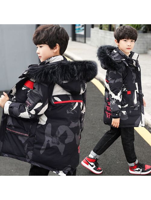 Teenage Big Boys Winter Jacket 2021 Children's Disguise Fur Hooded Outwear Kids Thicken Warm Coat for Boys 4 6 8 10 12 14 Years