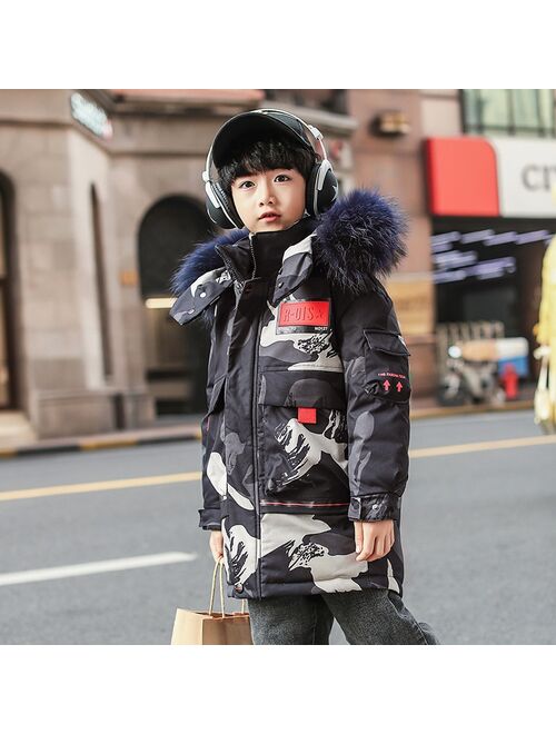 Teenage Big Boys Winter Jacket 2021 Children's Disguise Fur Hooded Outwear Kids Thicken Warm Coat for Boys 4 6 8 10 12 14 Years