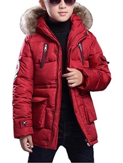 FARVALUE Boy Winter Coat Warm Quilted Puffer Water Resistant Parka Jacket with Detachable Fur Hood for Big Boys