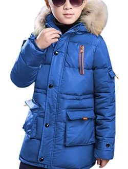 FARVALUE Boy Winter Coat Warm Quilted Puffer Water Resistant Parka Jacket with Detachable Fur Hood for Big Boys