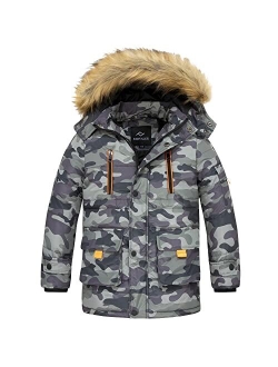 FARVALUE Boy Winter Coat Warm Quilted Puffer Water Resistant Parka Jacket with Detachable Fur Hood for Big Boys