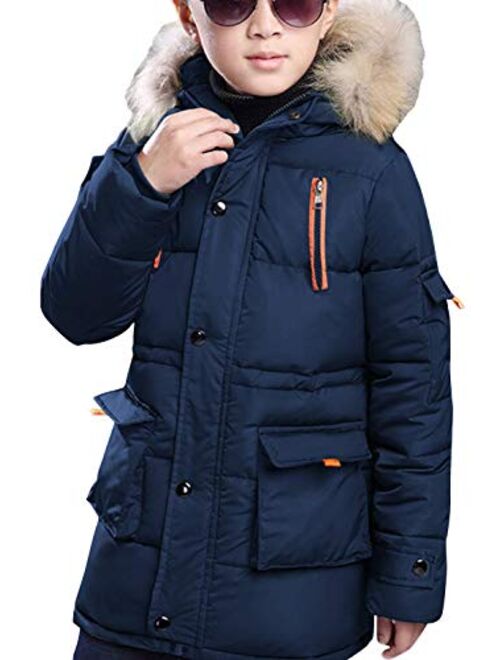 FARVALUE Boy Winter Coat Warm Quilted Puffer Water Resistant Parka Jacket with Detachable Fur Hood for Big Boys