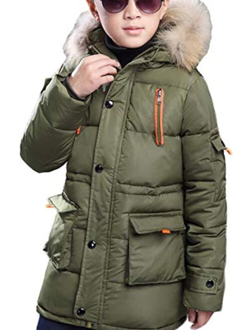 FARVALUE Boy Winter Coat Warm Quilted Puffer Water Resistant Parka Jacket with Detachable Fur Hood for Big Boys