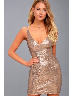 Champagne Showers Matte Bronze Sequin Bodycon Dress