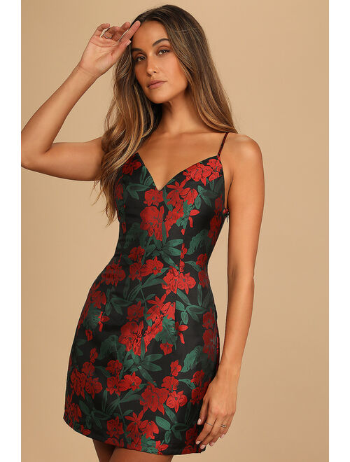 Lulus Absolutely Exquisite Black Floral Jacquard Mini Dress