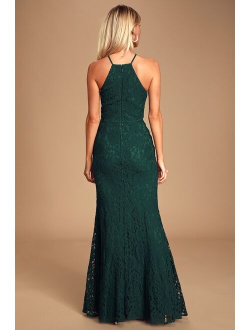 Lulus Splendor of Love Emerald Green Lace Maxi Dress