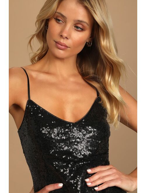 Lulus Disco Nights Black Sequin Bodycon Mini Dress