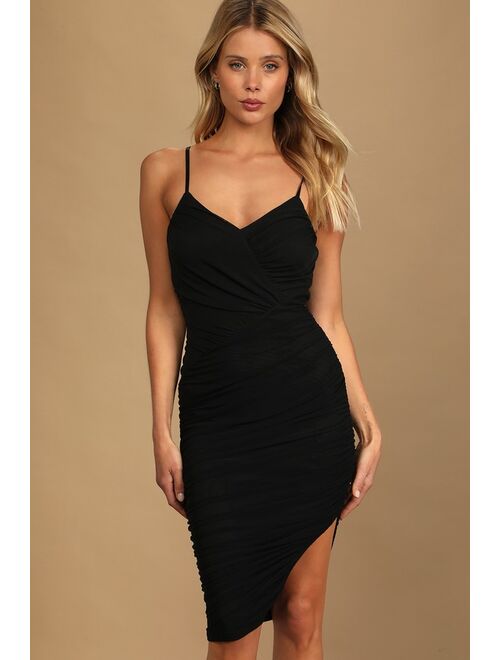 Lulus Feeling Hot Black Ruched Bodycon Midi Dress