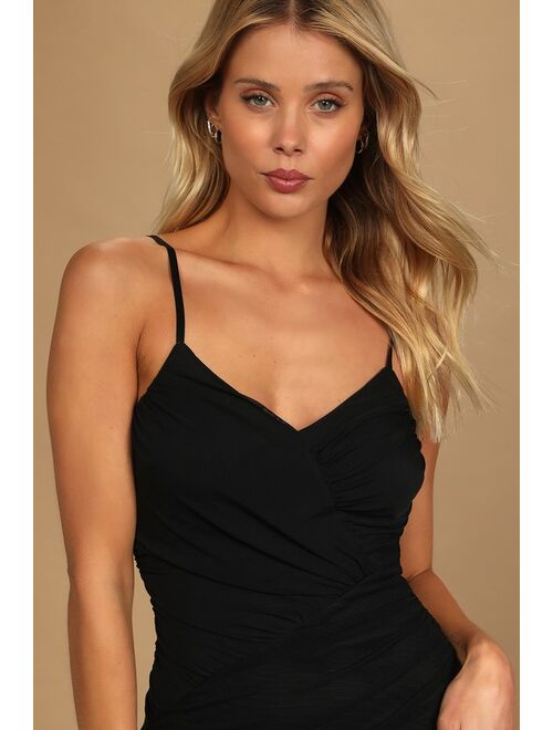 Lulus Feeling Hot Black Ruched Bodycon Midi Dress