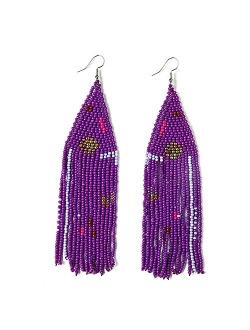 Luluping Long Beaded Tassel Earrings - Big Bohemian Statement Native Beaded Fringe Dangle Earrings for Women, Large Boho Handmade Bead Chandelier Drop Earrings